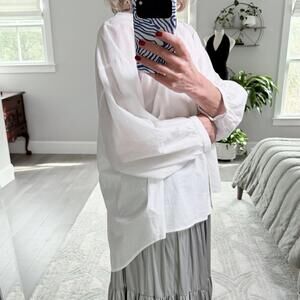 Marle NZ 100% Cotton White Oversized Blouse - Lantern Sleeve Size M-L